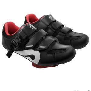 Peloton Black and Red Cycling Shoes With Look Delta Cleats Euro 45